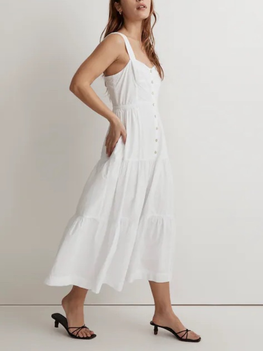 Madewell Button-Front Tiered Midi Dress White